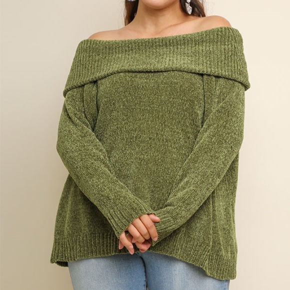 Plus Size Olive Chenille Sweater - Picture 3 of 4